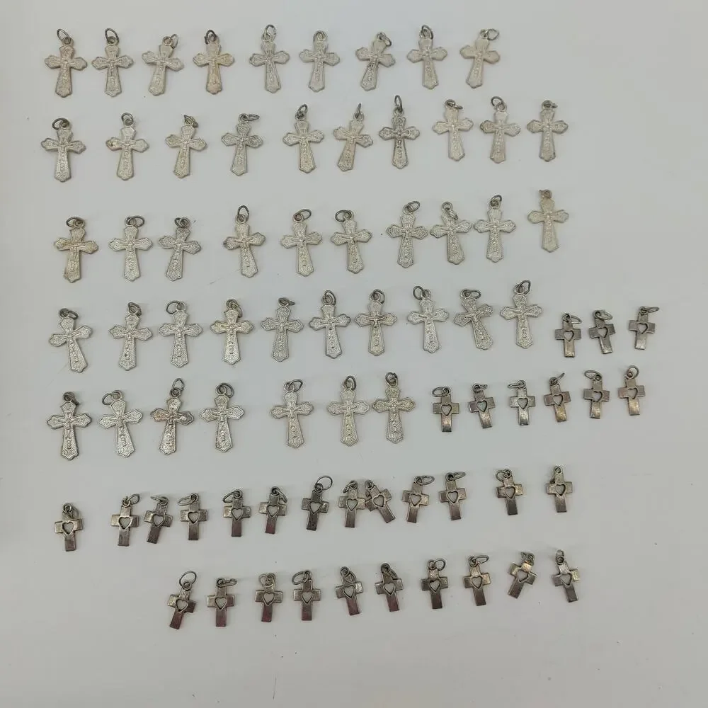 78 Pendants Olive Wood Beads Cross Mixed Silver Tone Jesus
